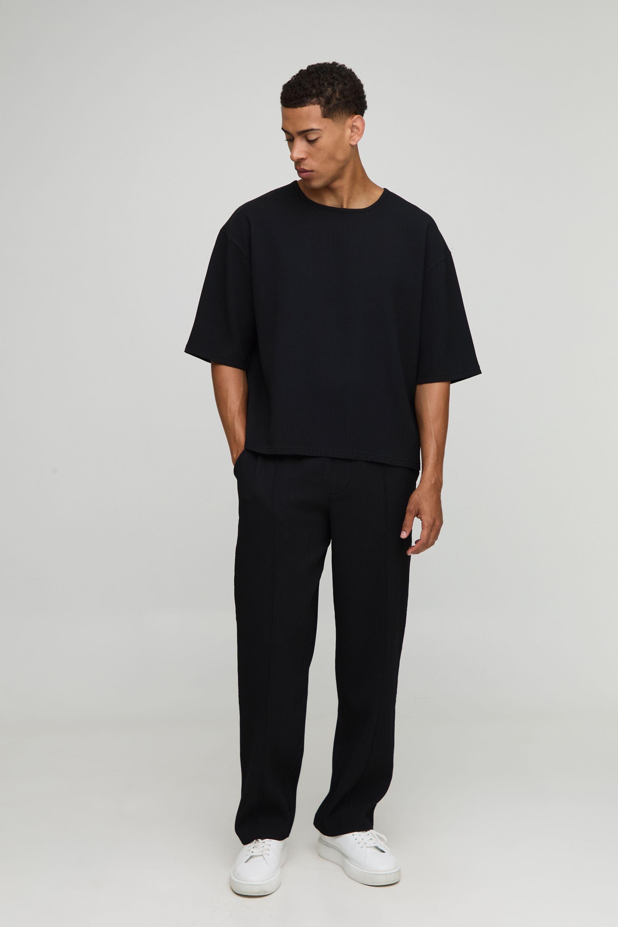 Pleated Oversized Boxy T-shirt & Trouser Set by BOOHOOMAN