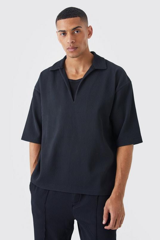Pleated Oversized Boxy V Neck Shirt by BOOHOOMAN
