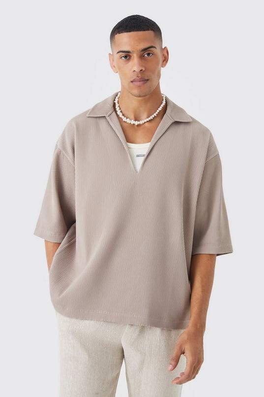 Pleated Oversized V Neck Shirt by BOOHOOMAN