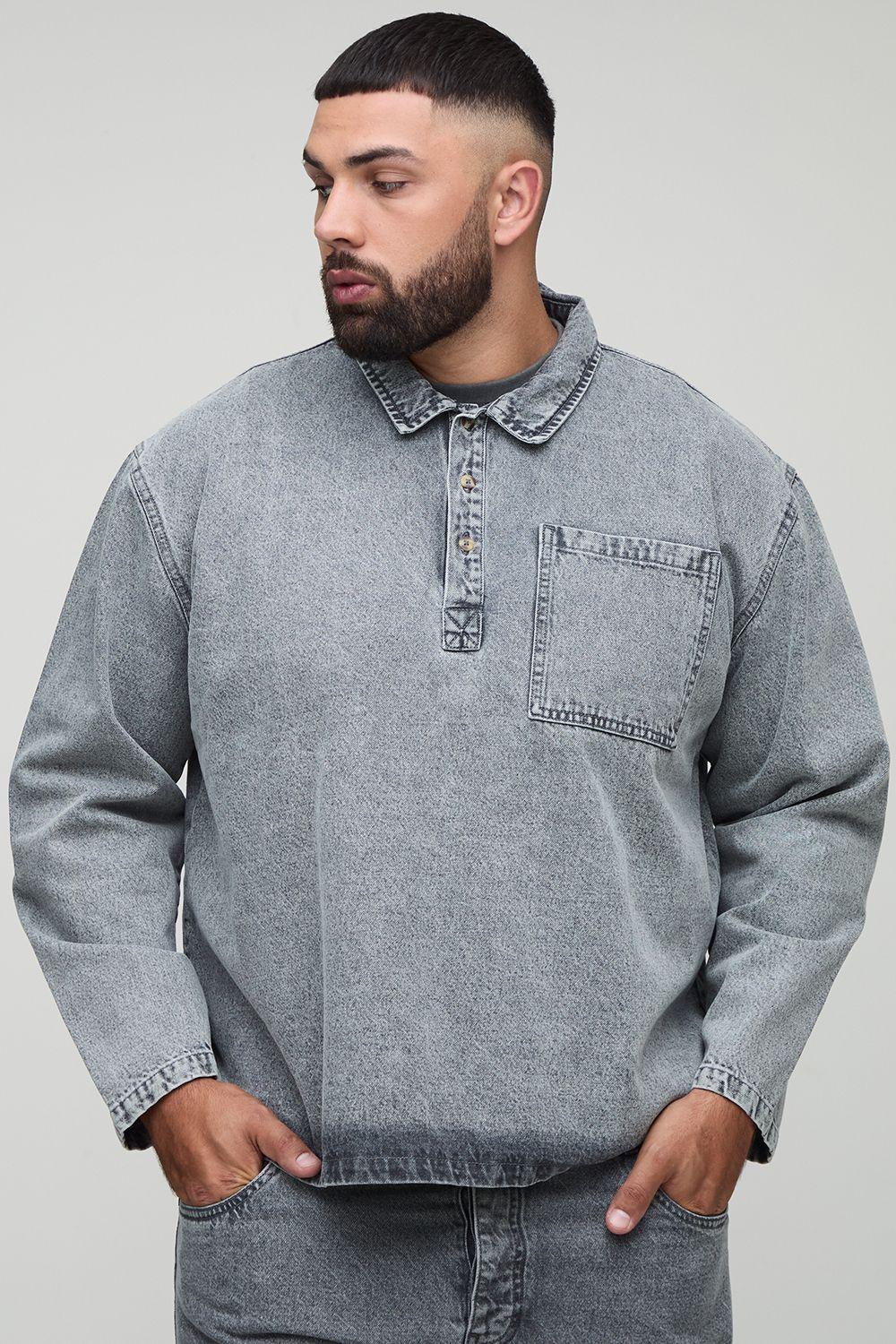 Plus Acid Wash Oversized Rugby Shirt by BOOHOOMAN