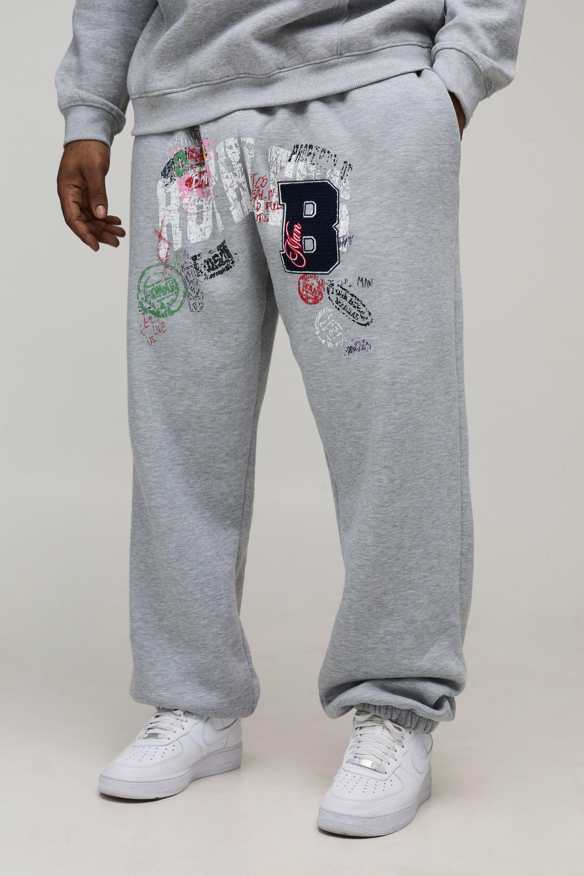 Plus B Applique Print Baggy Jogger by BOOHOOMAN