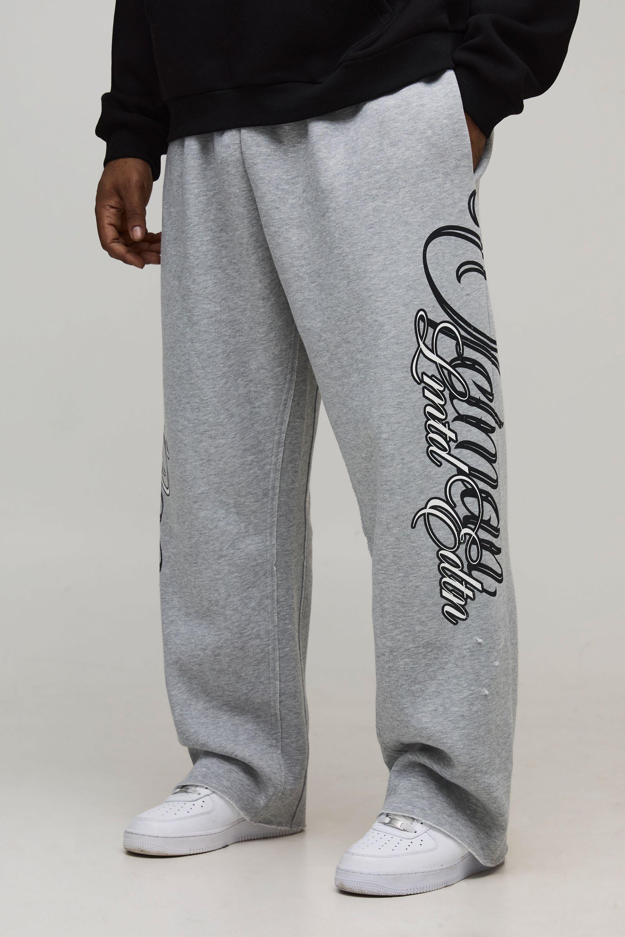 Plus Baggy Fit Gothic Varsity Raw Seams Print Jogger by BOOHOOMAN