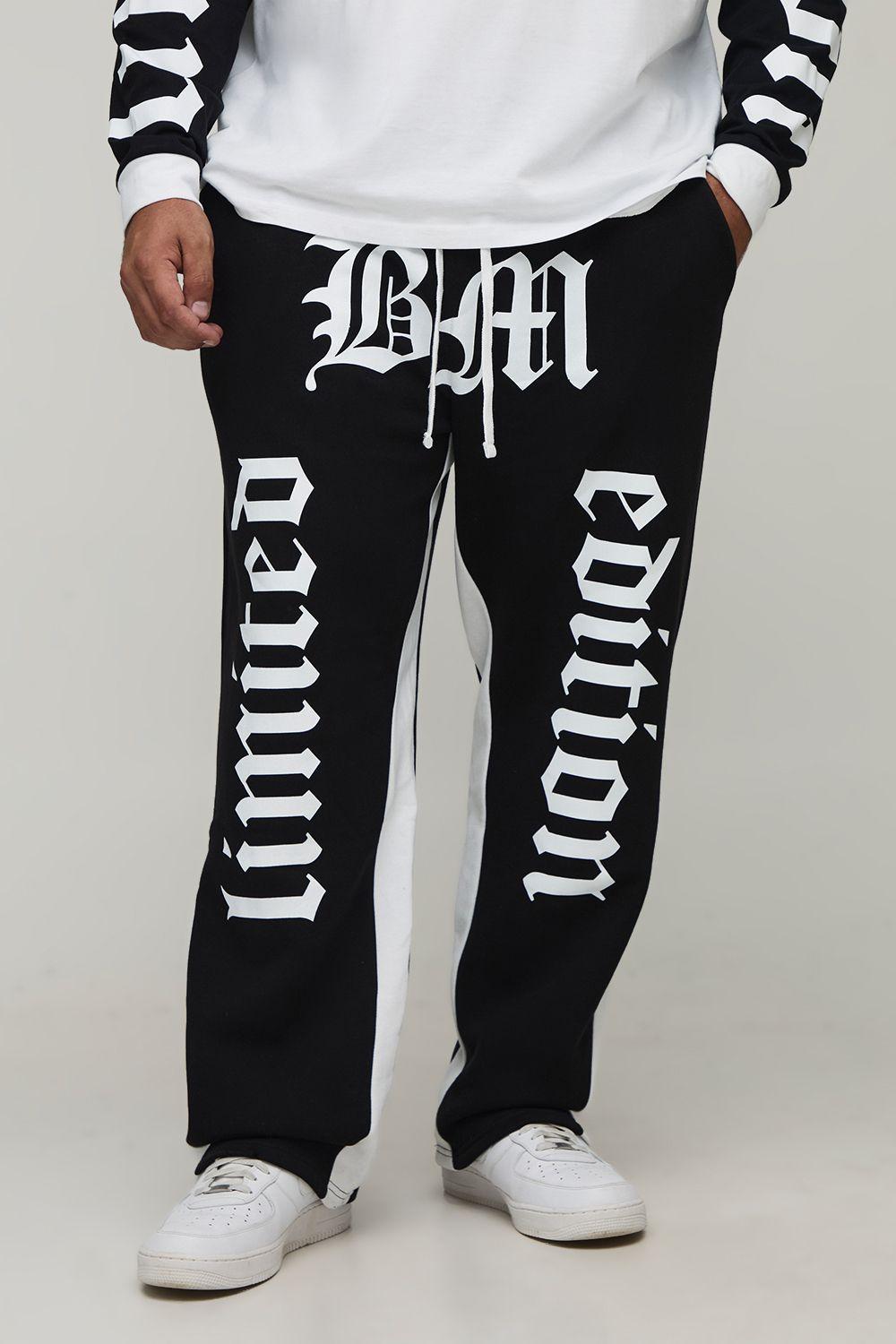 Plus Baggy Fit Limited Edition Print Raw Edge Joggers by BOOHOOMAN