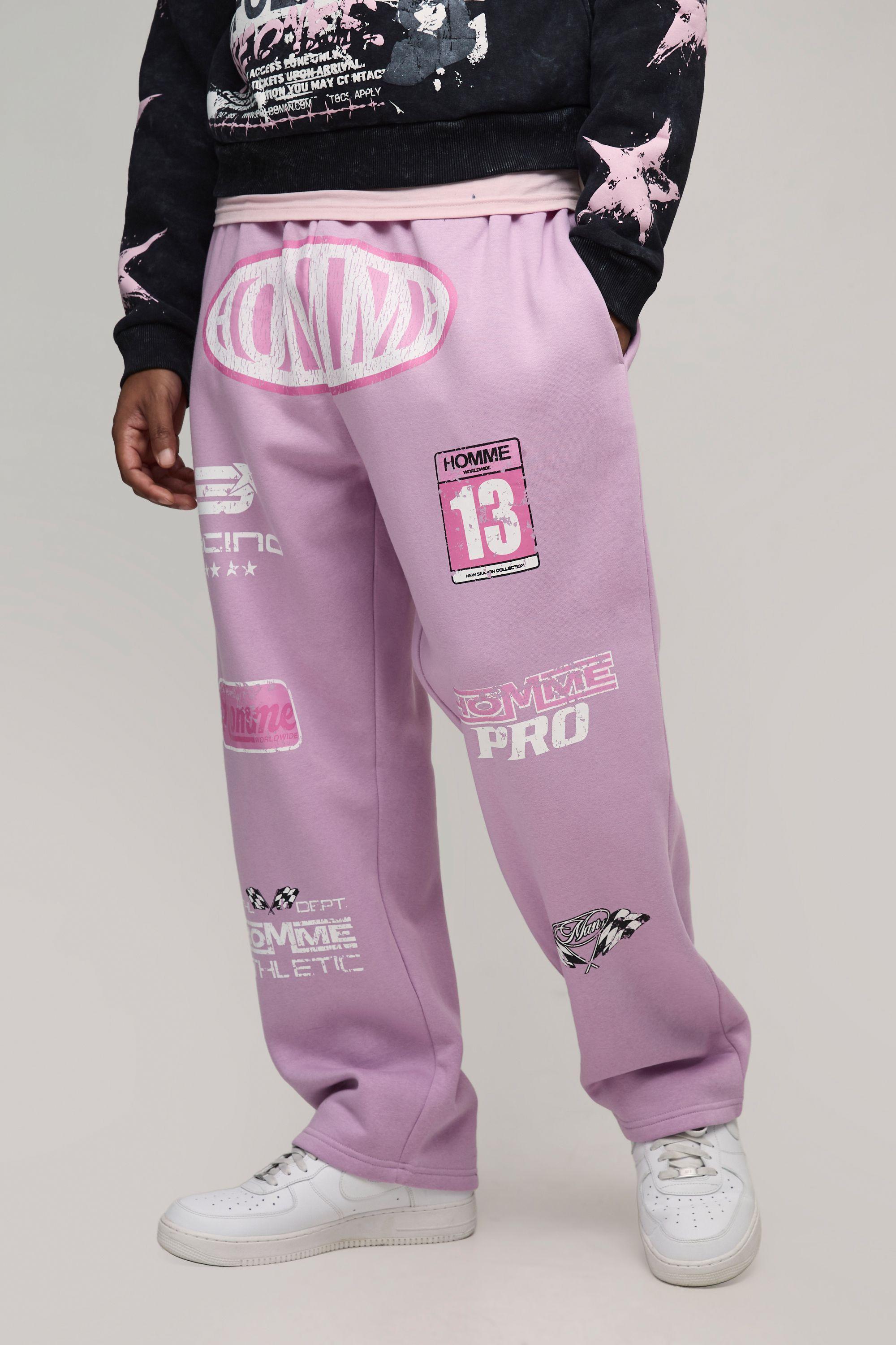 Plus Baggy Fit Moto Print Jogger by BOOHOOMAN