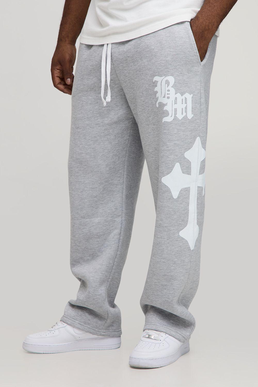 Plus Baggy Gothic BM Cross Print Joggers by BOOHOOMAN