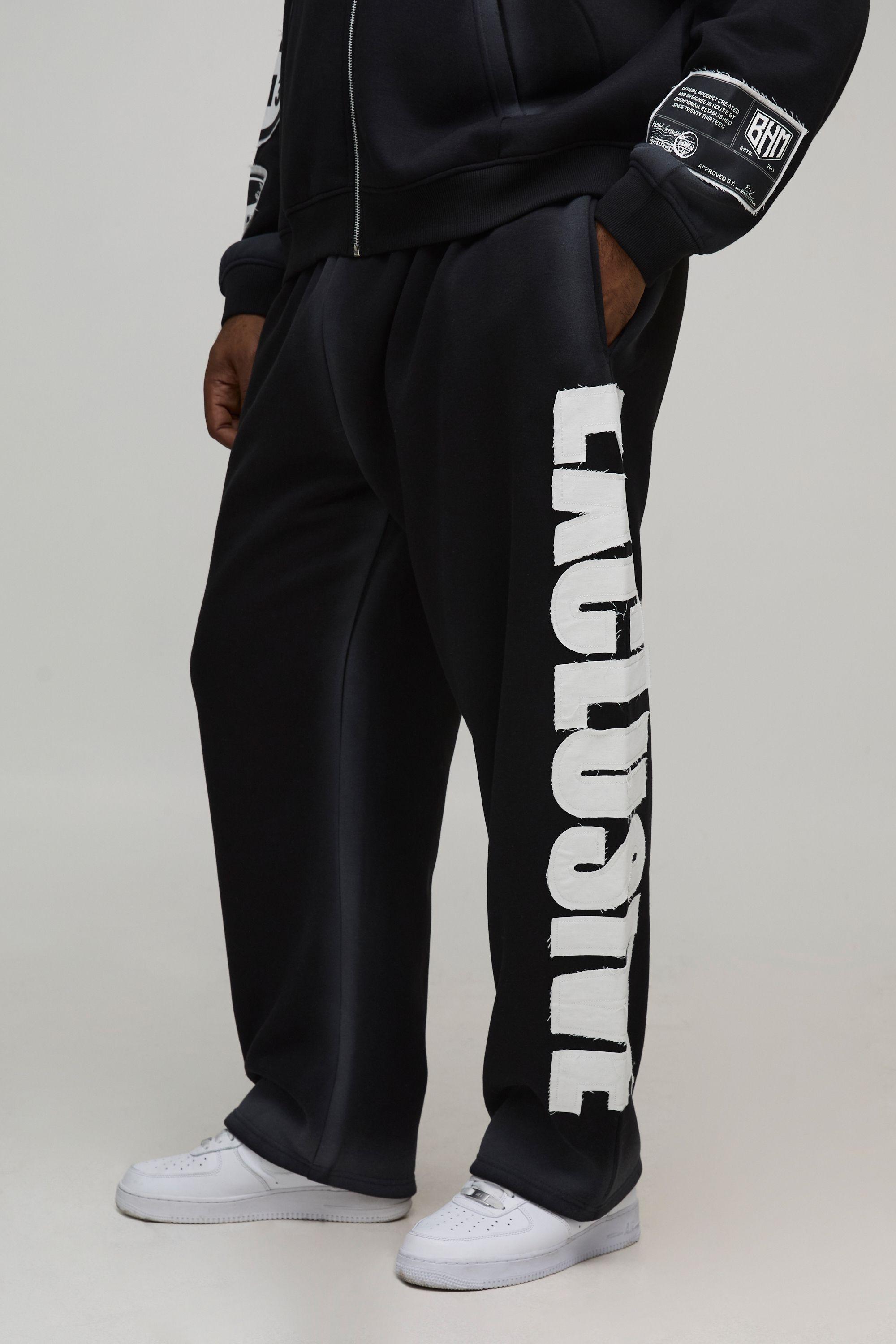Plus Baggy Moto Applique Spray Wash Jogger by BOOHOOMAN