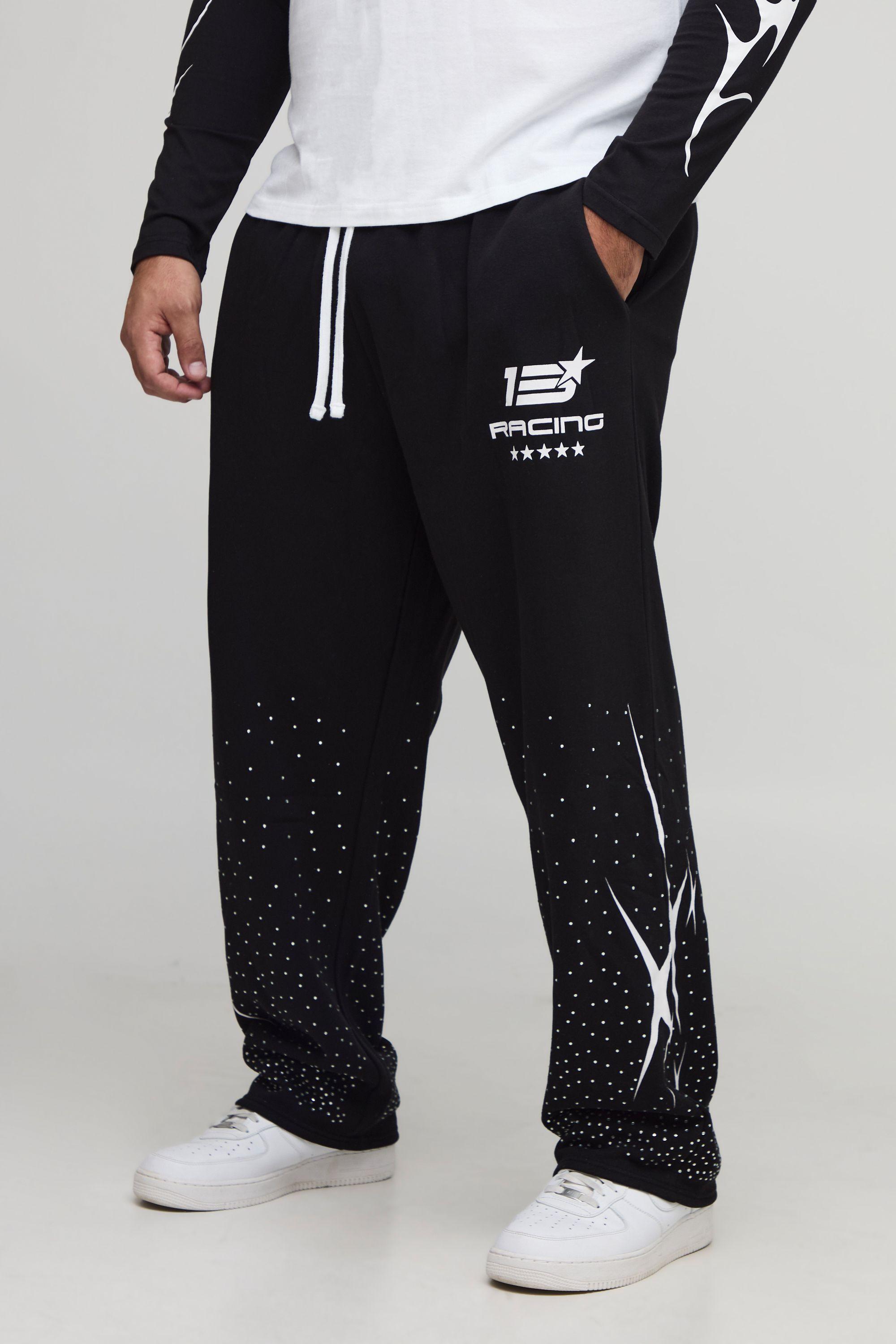 Plus Baggy Moto Print Rhinestone Embellished Joggers by BOOHOOMAN