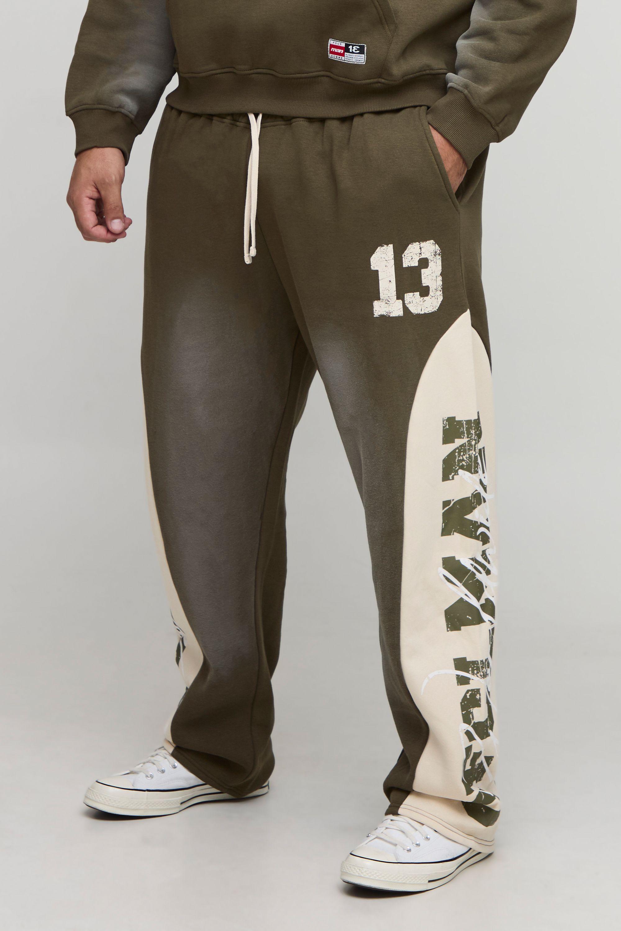 Plus Baggy Panel Spray Wash 13 Print Joggers by BOOHOOMAN