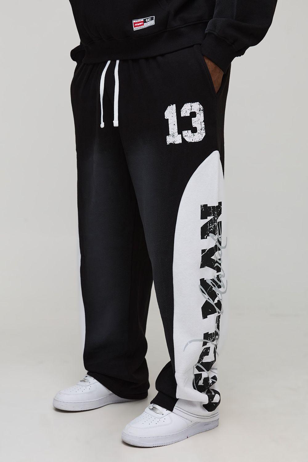 Plus Baggy Panel Spray Wash 13 Print Joggers by BOOHOOMAN