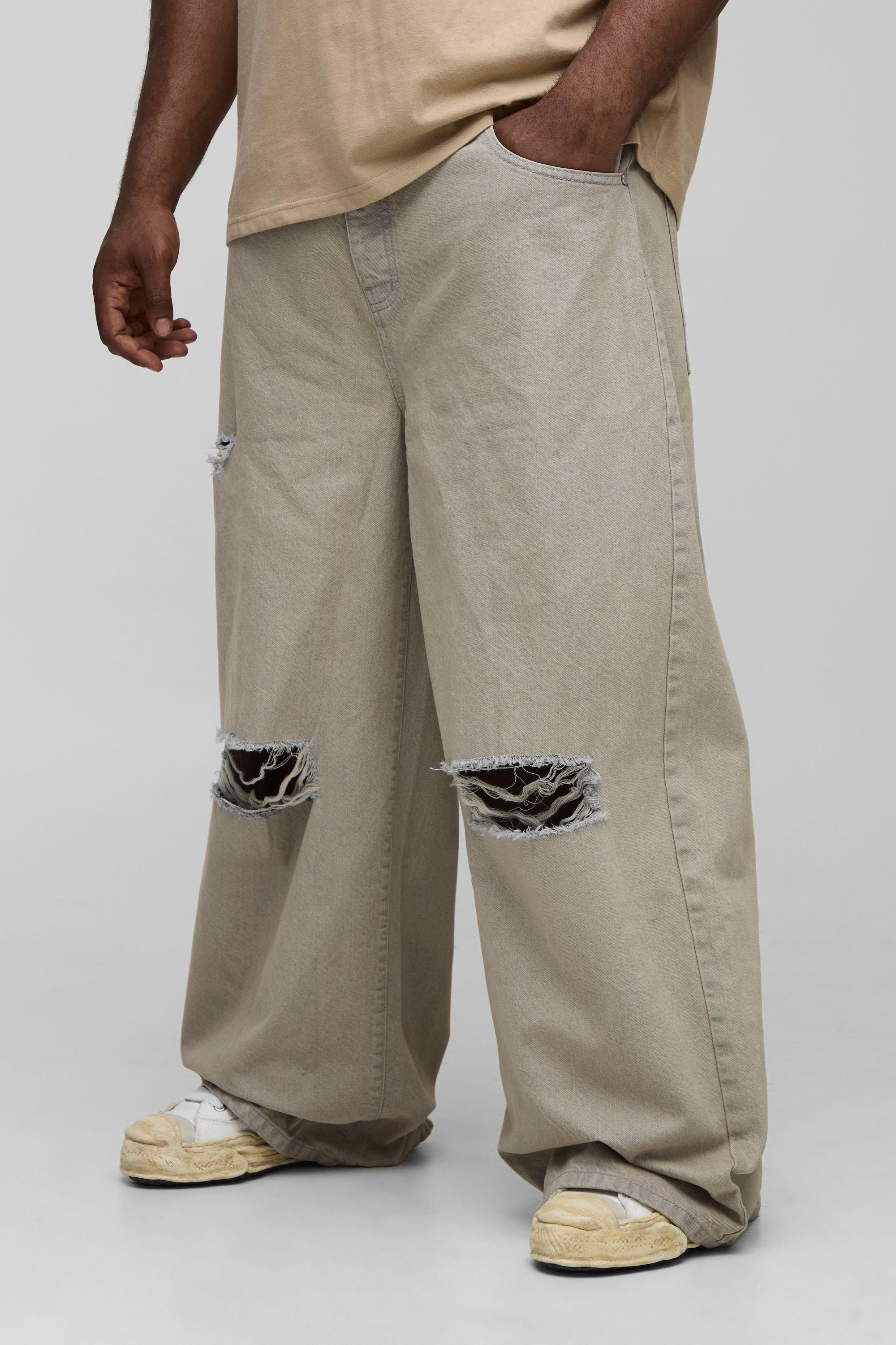 Plus Baggy Rigid Distressed Jeans by BOOHOOMAN