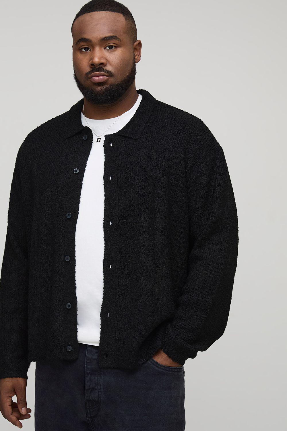 Plus Basic Boxy Brushed Knitted Shirt by BOOHOOMAN