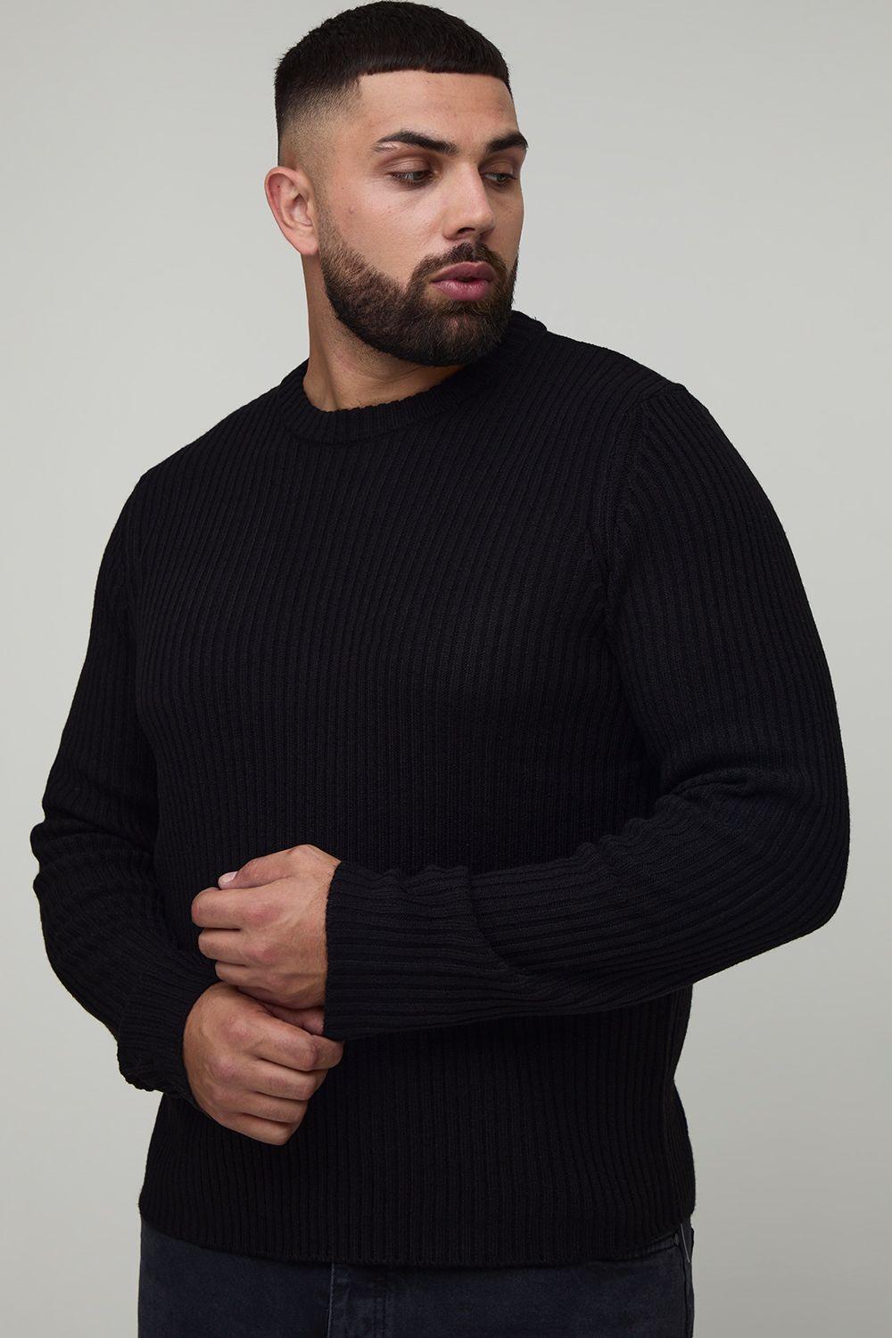 Plus Basic Regular Fit Ribbed Knitted Jumper by BOOHOOMAN Plus Basic Regular Fit Ribbed Knitted Jumper by BOOHOOMAN