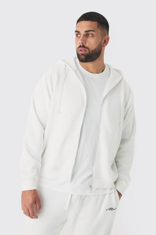 Plus Basic Zip Through Hoodie In White by BOOHOOMAN