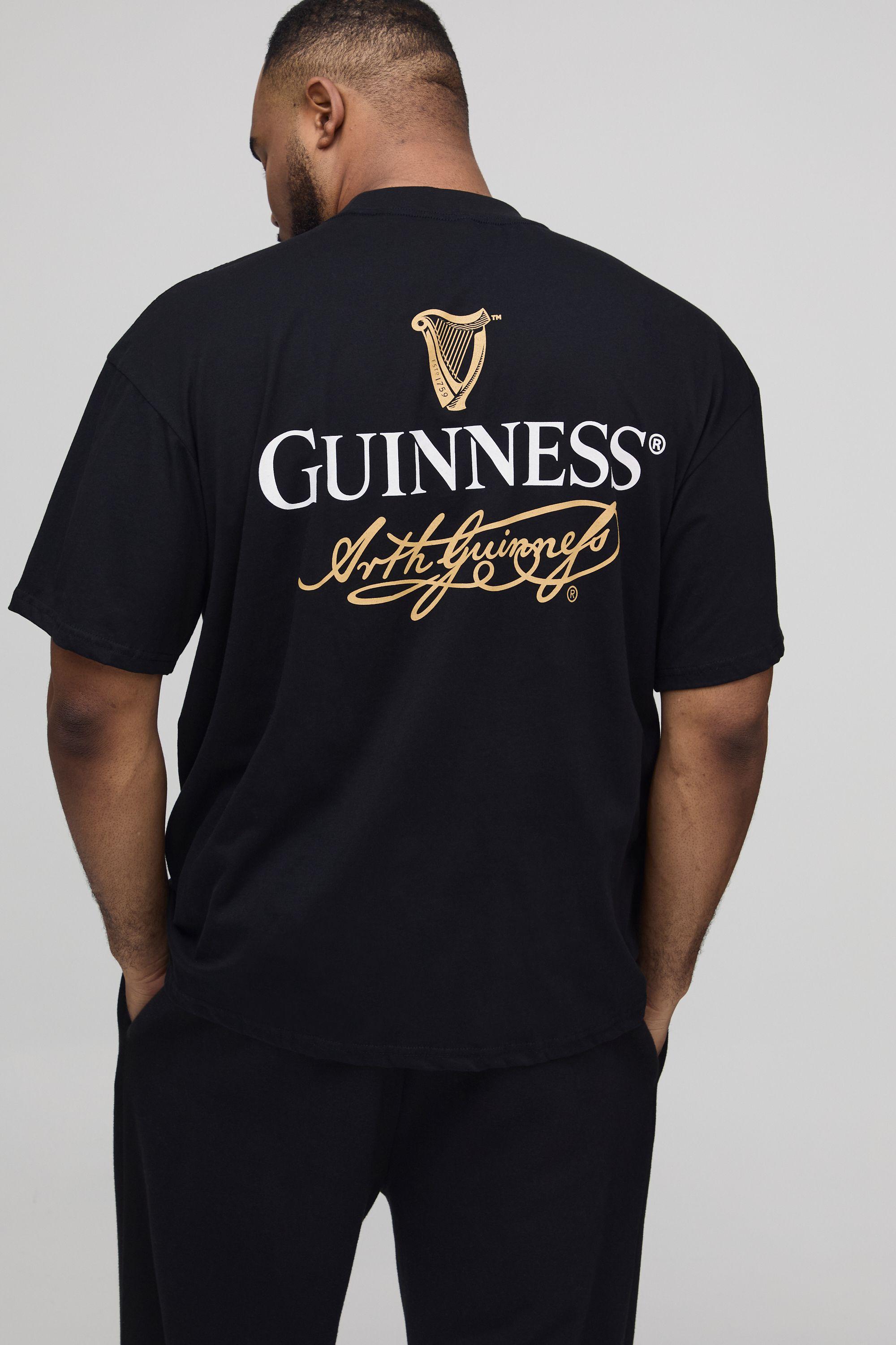 Plus Black Oversized Extended Neck Guinness License Printed T-Shirt by BOOHOOMAN