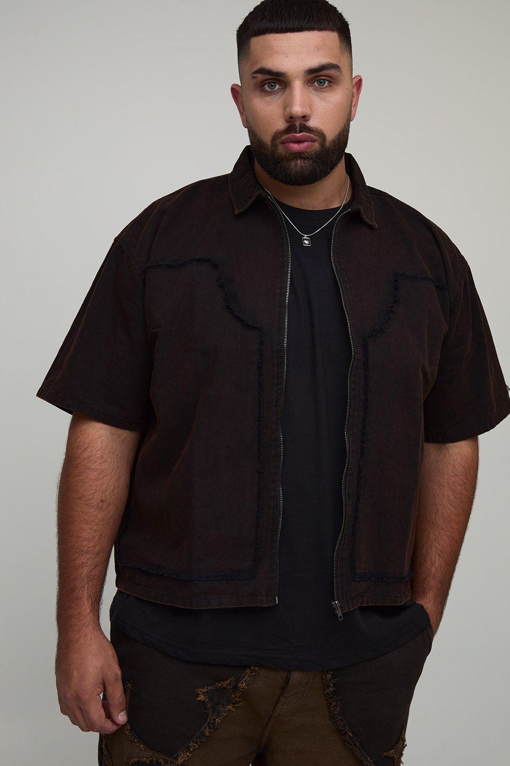Plus Bleach Wash Carpenter Shirt by BOOHOOMAN