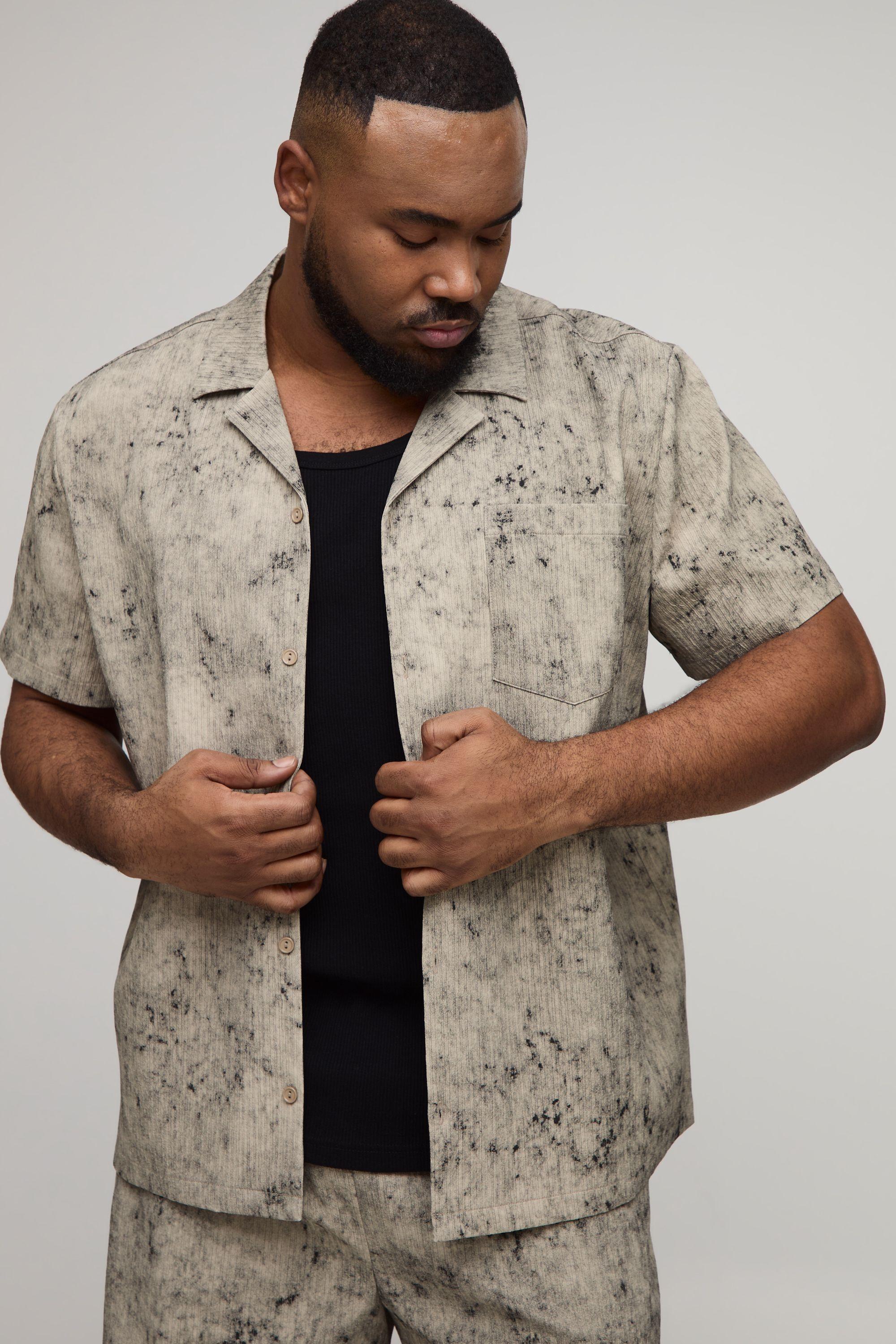 Plus Bleach Wash Textured Regular Fit Shirt by BOOHOOMAN