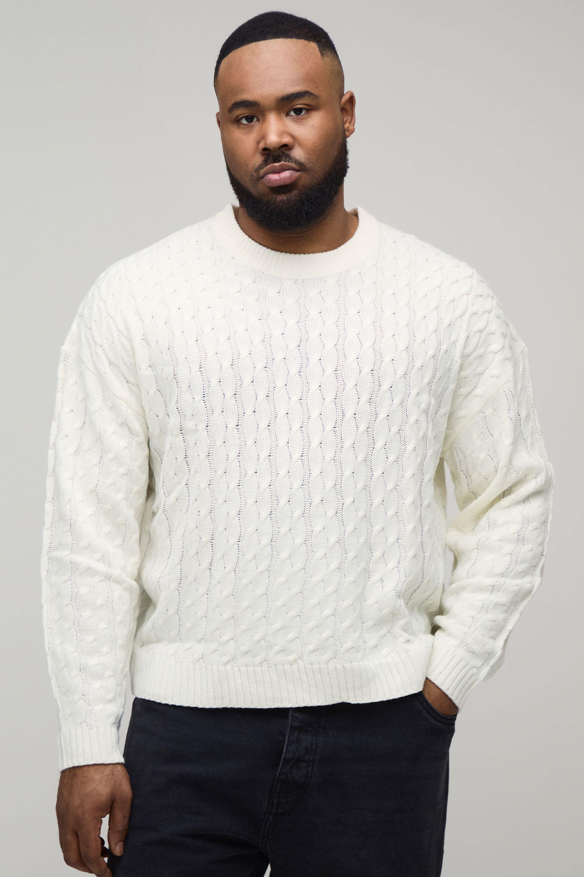 Plus Boxy Fit Cable Knitted Jumper by BOOHOOMAN
