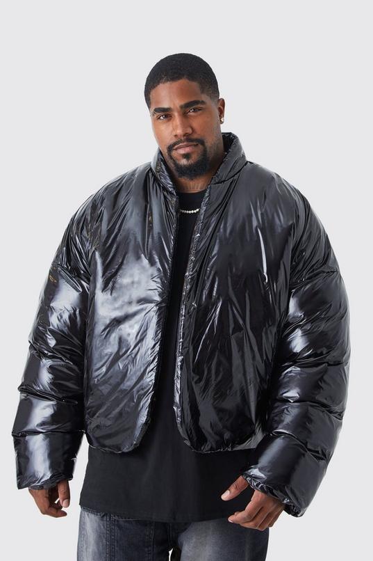 Plus Boxy High Shine Volume Padded Puffer Bomber Jacket by BOOHOOMAN
