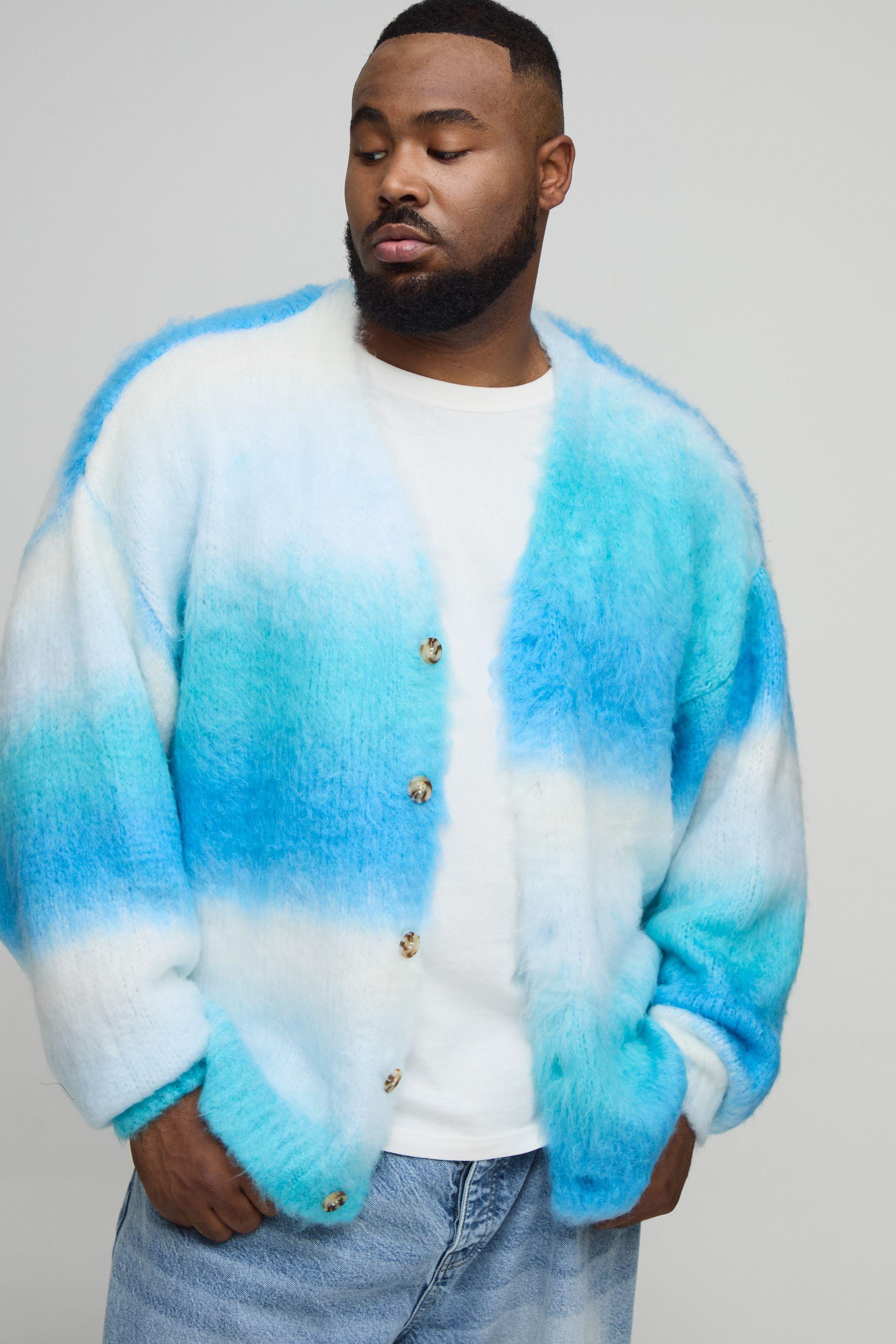 Plus Boxy Oversized Brushed Stripe Knitted Cardigan by BOOHOOMAN