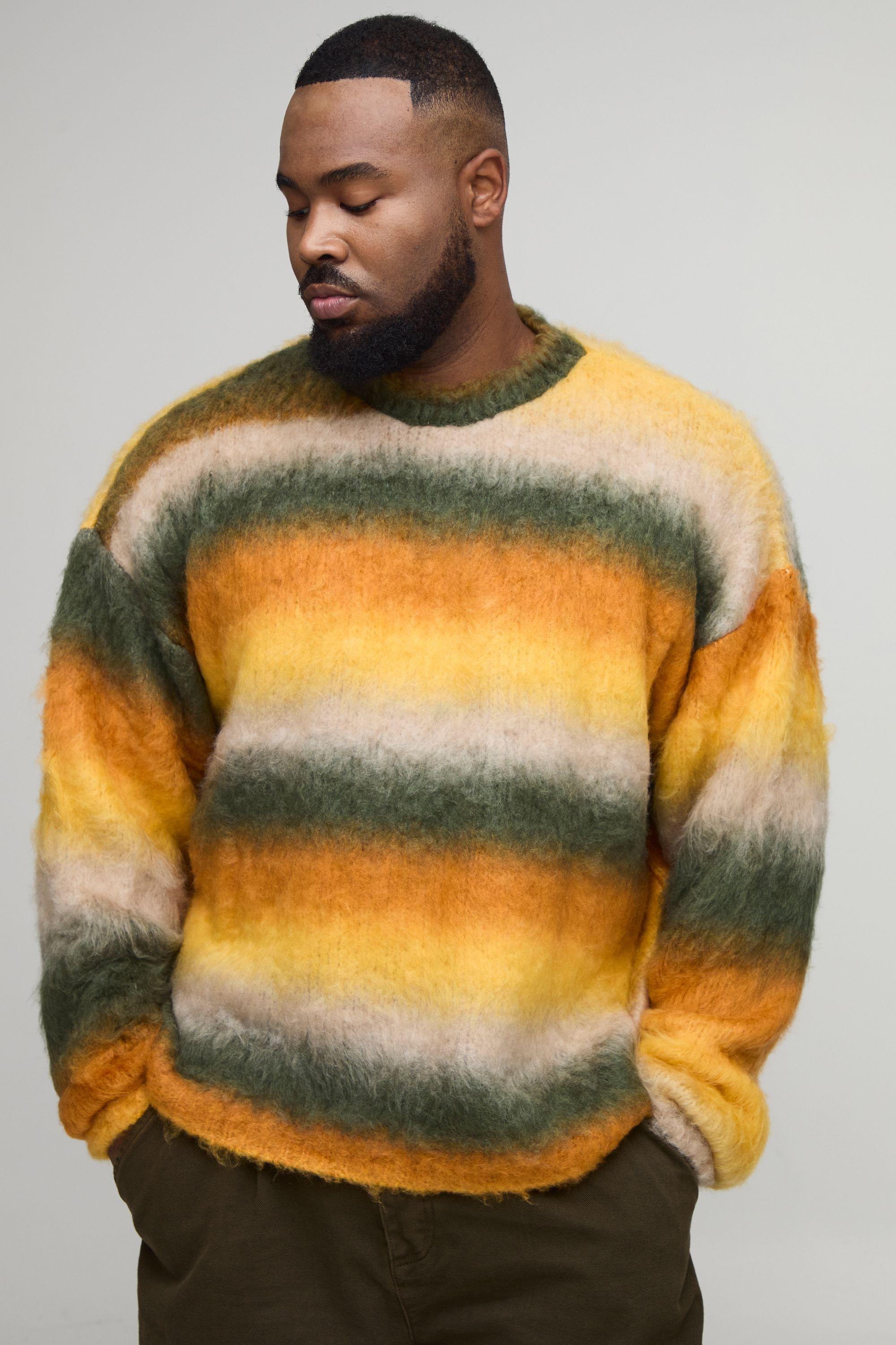 Plus Boxy Oversized Brushed Stripe Knitted Jumper by BOOHOOMAN