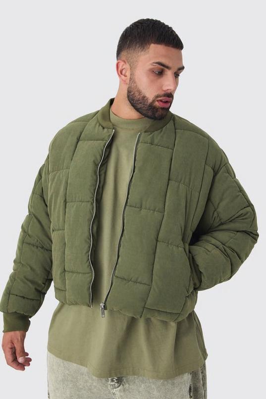 Plus Boxy Peached Square Quilted Bomber Jacket by BOOHOOMAN