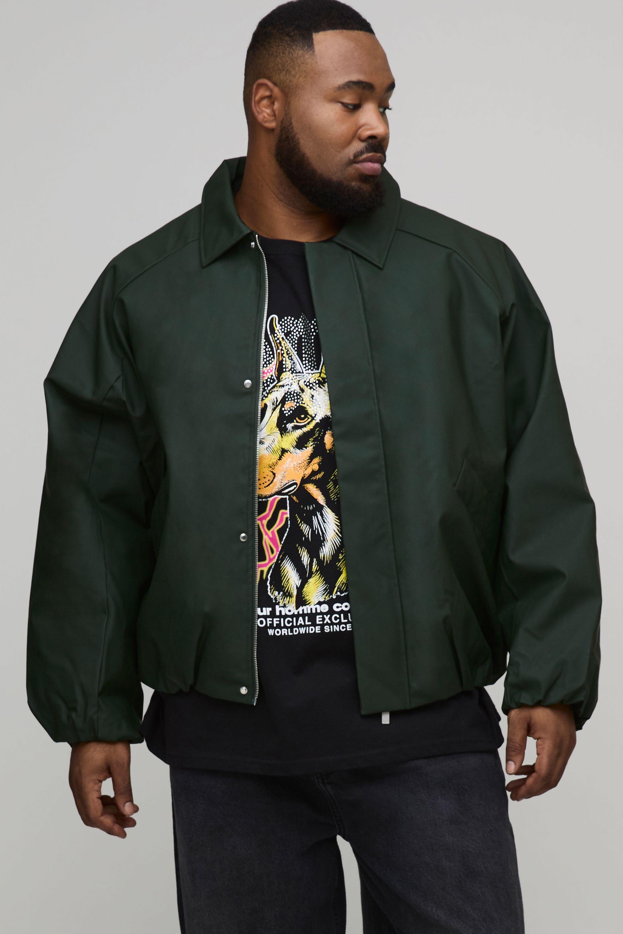 Plus Boxy Soft PU Collared Padded Harrington Jacket by BOOHOOMAN