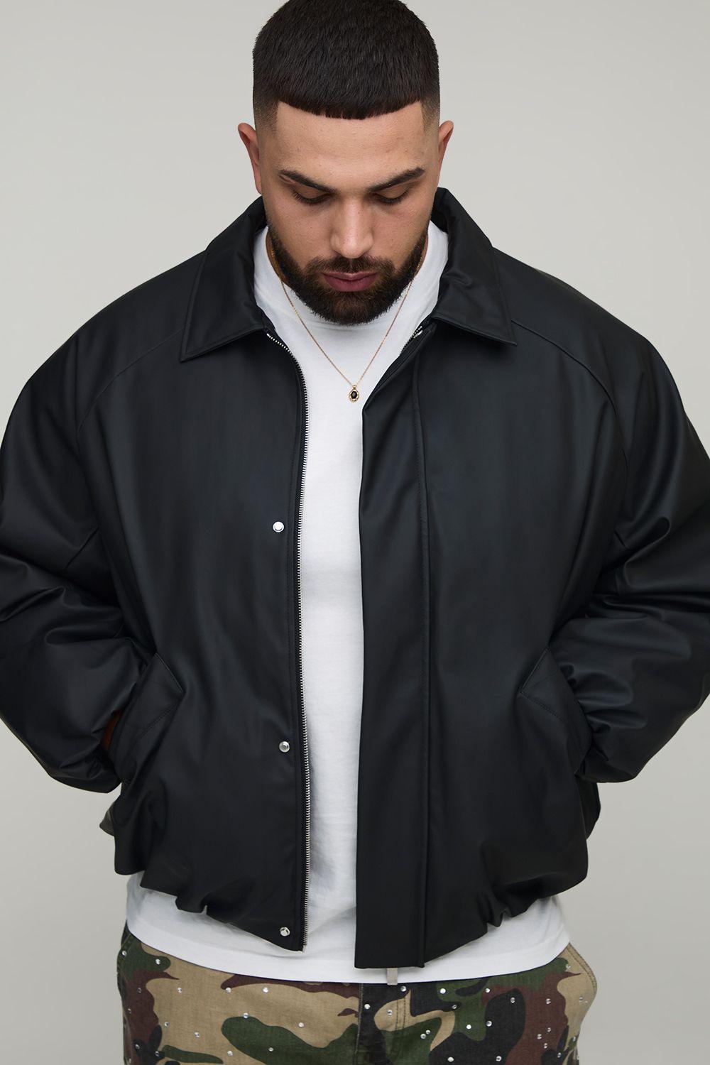 Plus Boxy Soft PU Collared Padded Harrington Jacket by BOOHOOMAN