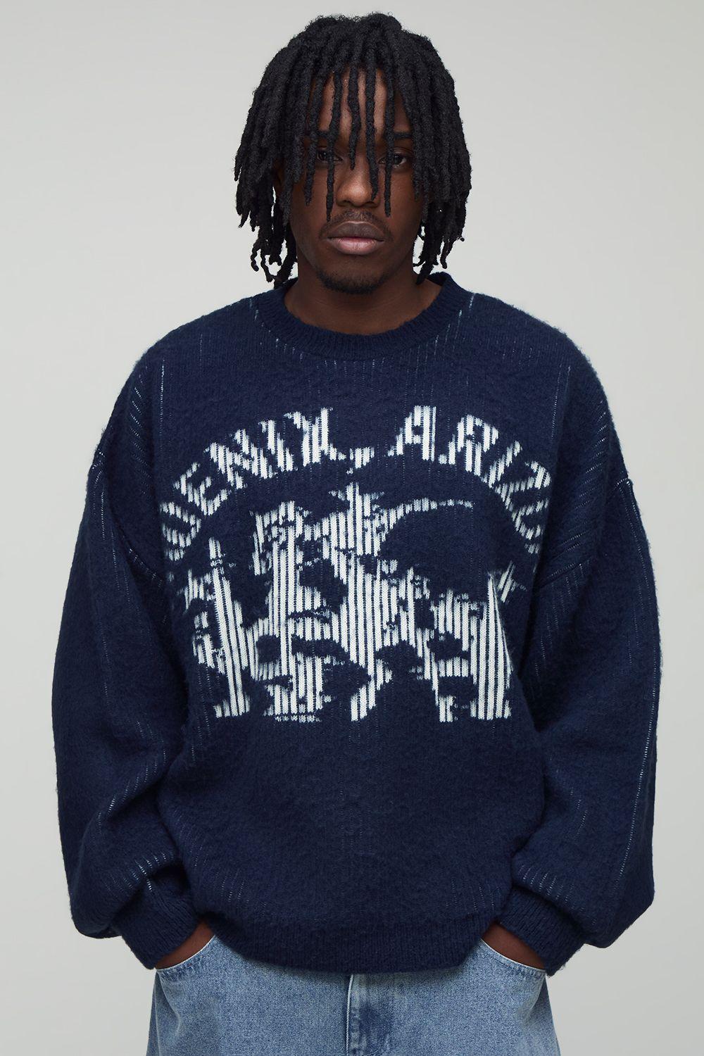 Plus Brushed Embroidered Western Oversized Jumper by BOOHOOMAN