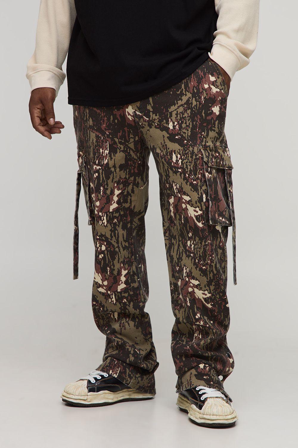 Plus Camo Print Stacked Skinny Fit Popper Hem Trouser by BOOHOOMAN