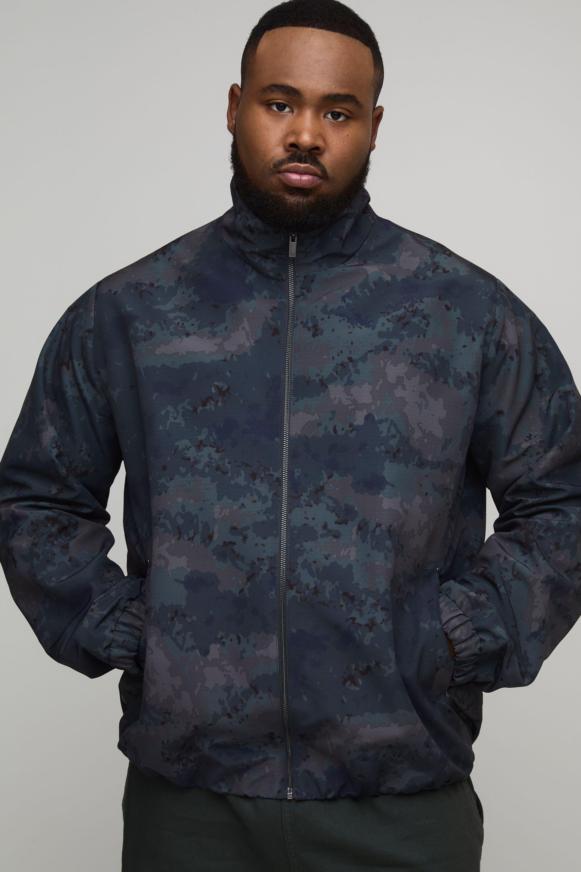 Plus Camo Ripstop Funnel Neck Track Jacket by BOOHOOMAN