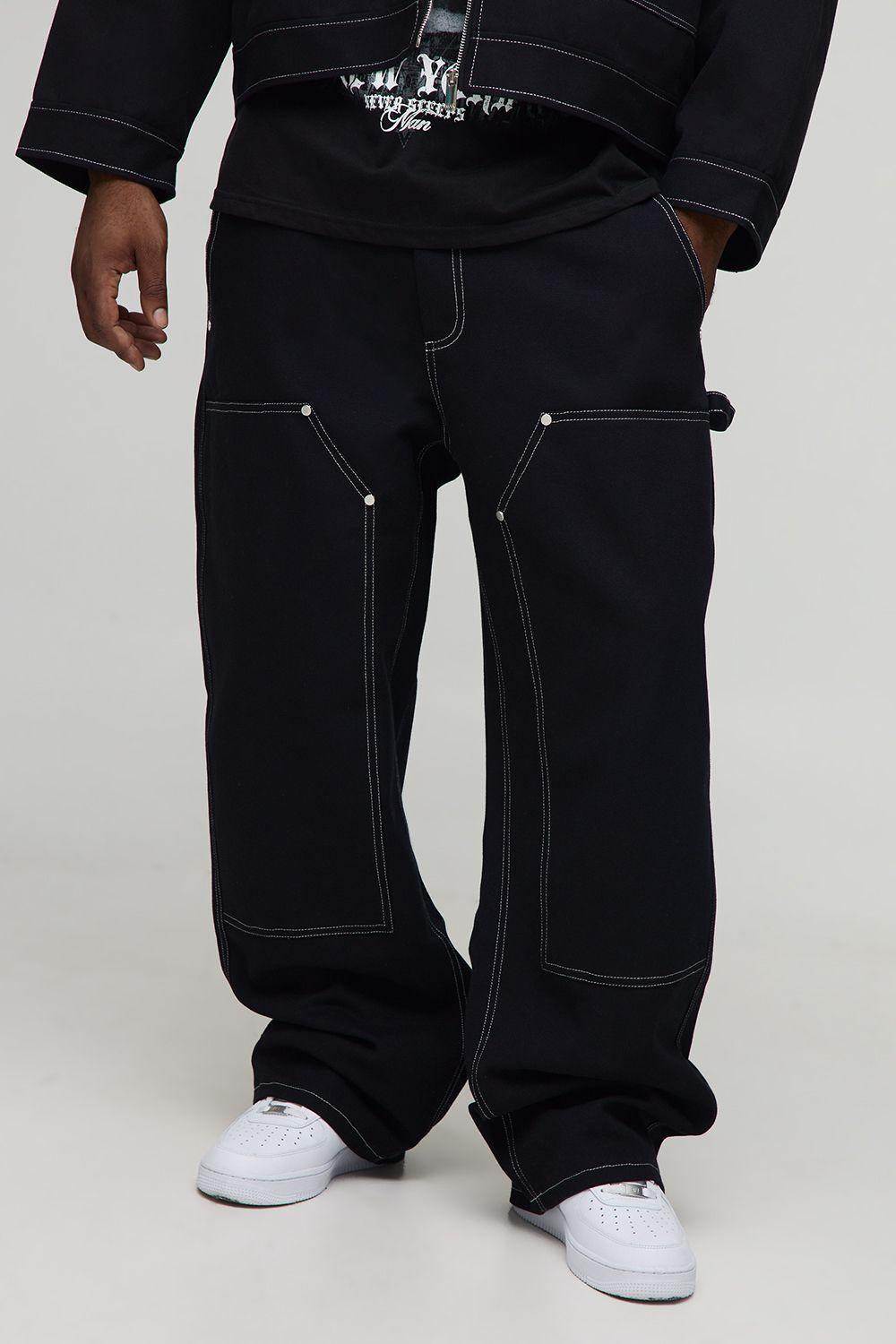 Plus Canvas Relaxed Fit Worker Trousers by BOOHOOMAN Plus Canvas Relaxed Fit Worker Trousers by BOOHOOMAN