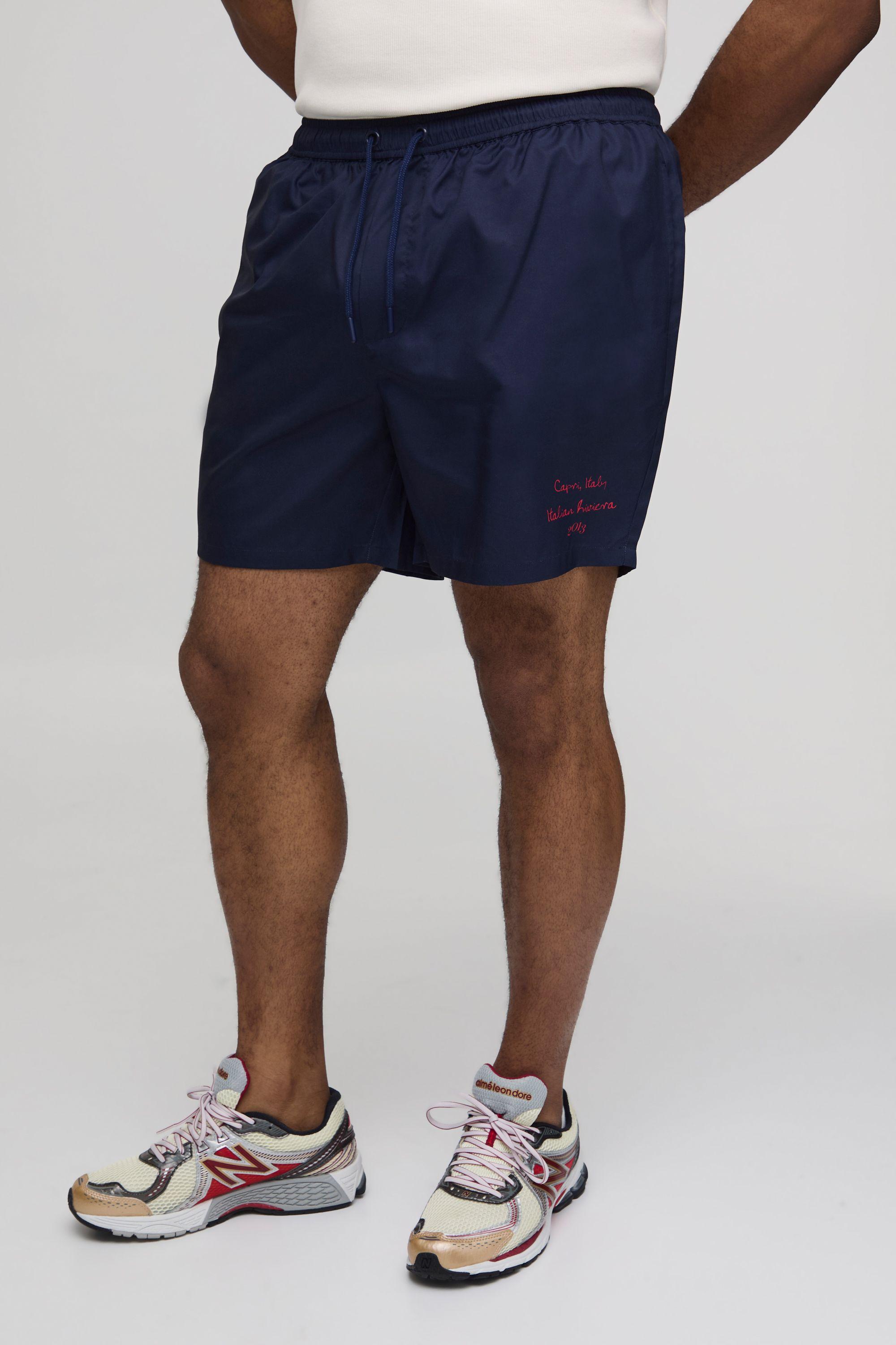 Plus Capri Placement Print Mid Length Swim Shorts by BOOHOOMAN