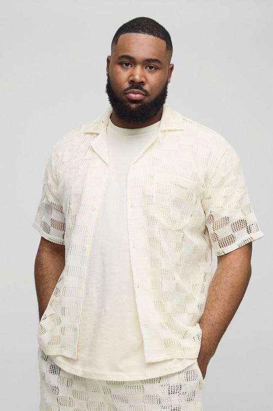 Plus Check Open Stitch Oversized Revere Shirt by BOOHOOMAN