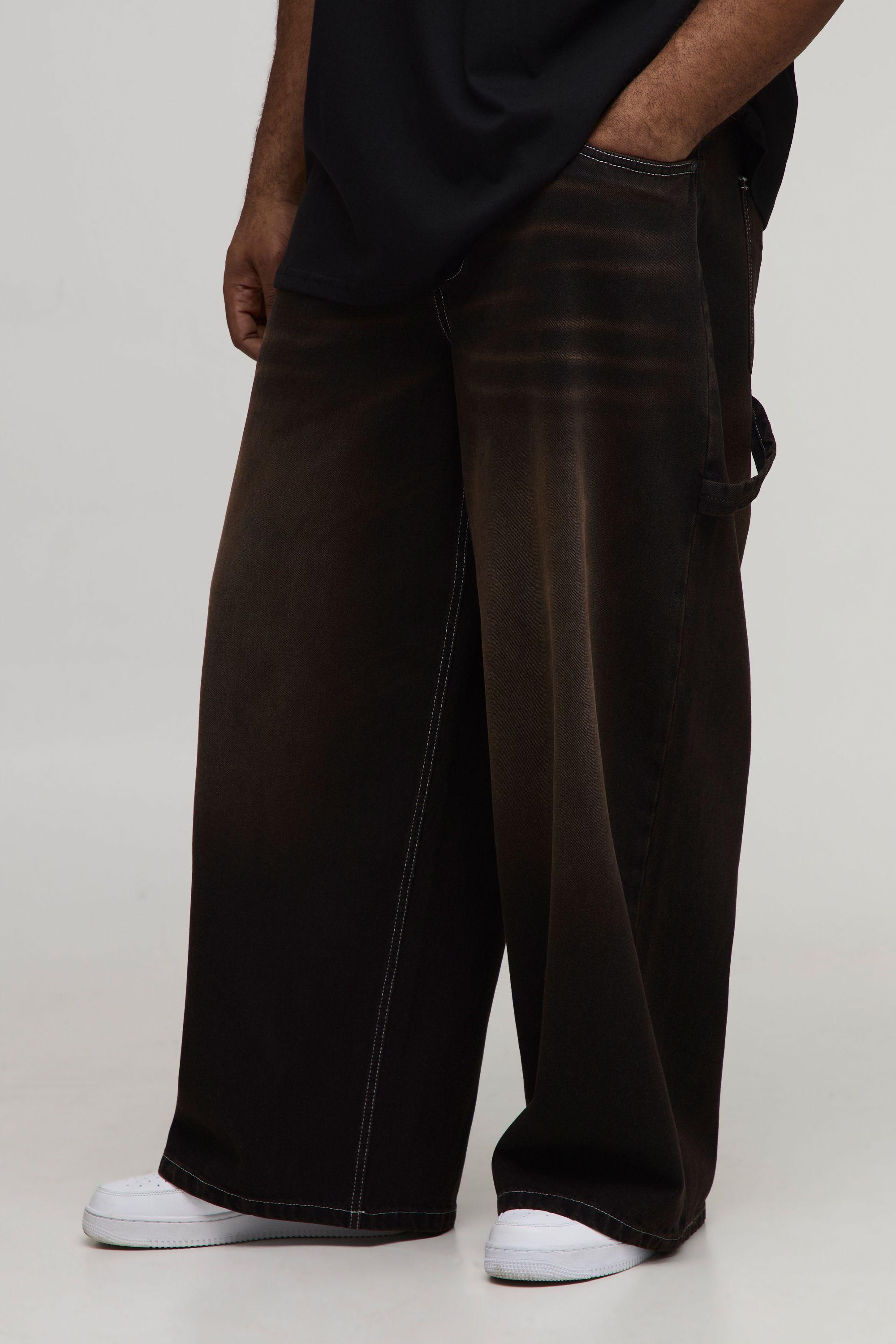Plus Chocolate Wash Contrast Stitch Baggy Carpenter Jeans by BOOHOOMAN