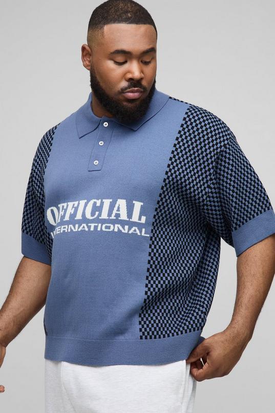 Plus Contrast Edge Open Knit Boxy Oversized Polo Shirt by BOOHOOMAN