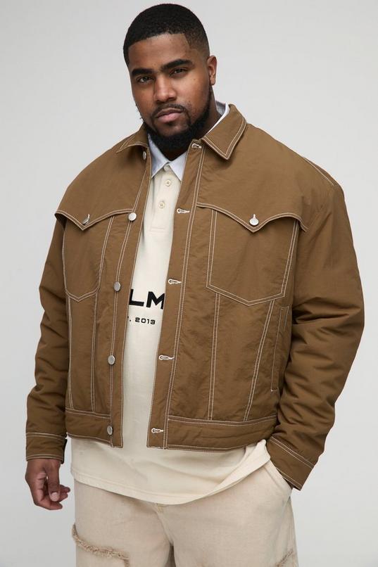 Plus Contrast Stitch Padded Boxy Western Jacket by BOOHOOMAN