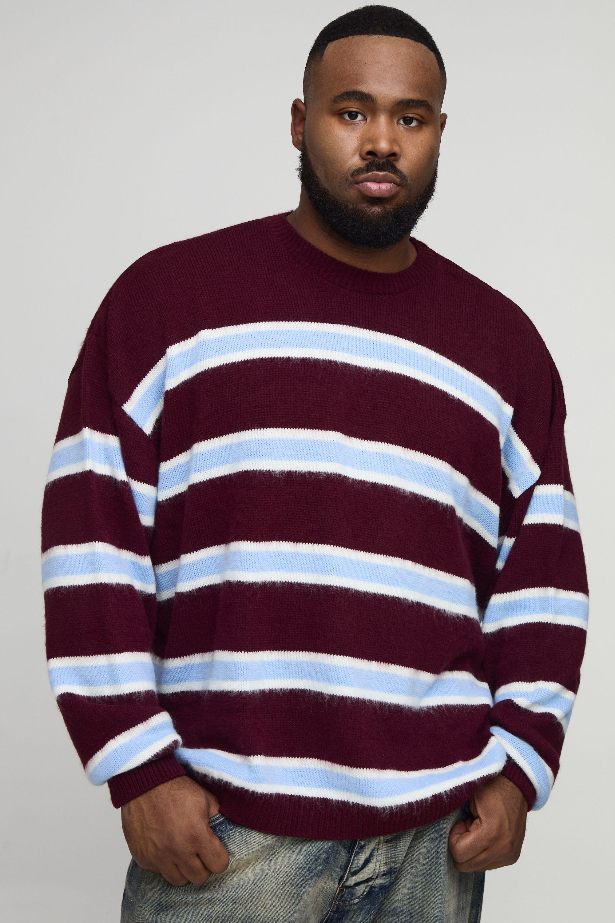 Plus Contrast Stripe Brushed Knit Oversized Jumper by BOOHOOMAN