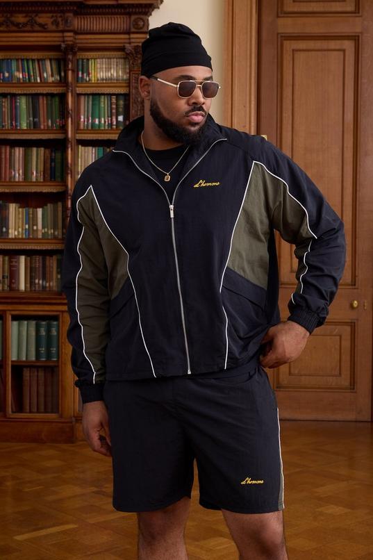 Plus Crinkle Nylon Panelled Regular Track Jacket by BOOHOOMAN