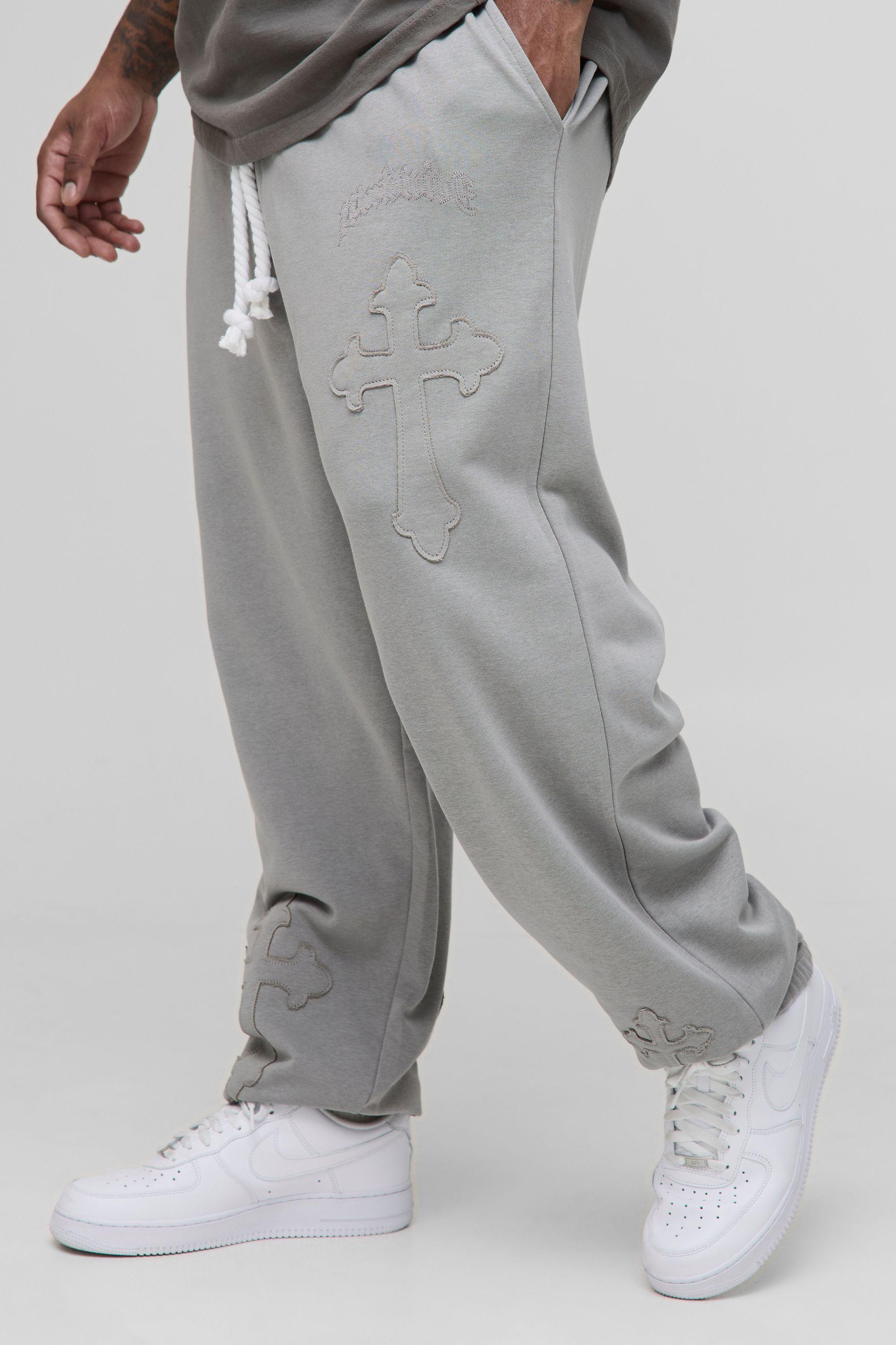 Plus Cross Applique Rope Drawcord Oversized Loopback Joggers by BOOHOOMAN