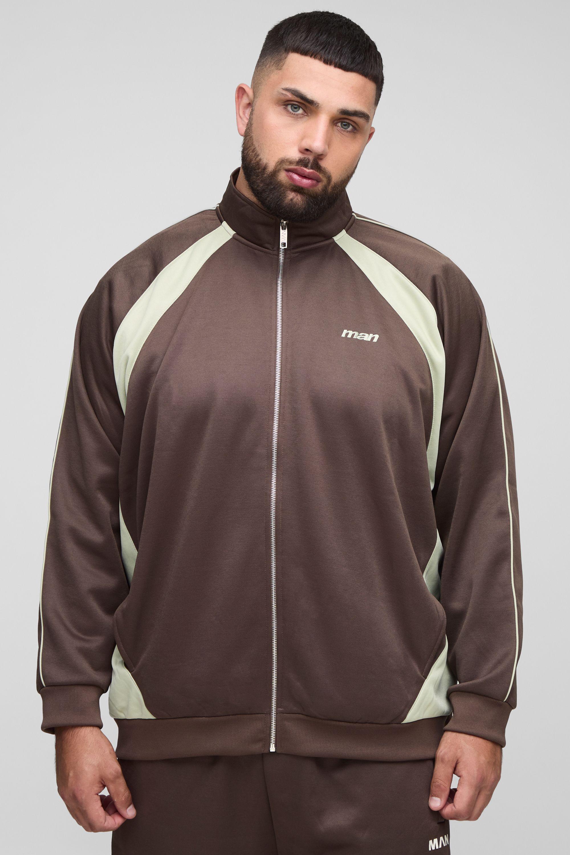 Plus Embroidered Regular Fit Track Jacket by BOOHOOMAN Plus Embroidered Regular Fit Track Jacket by BOOHOOMAN