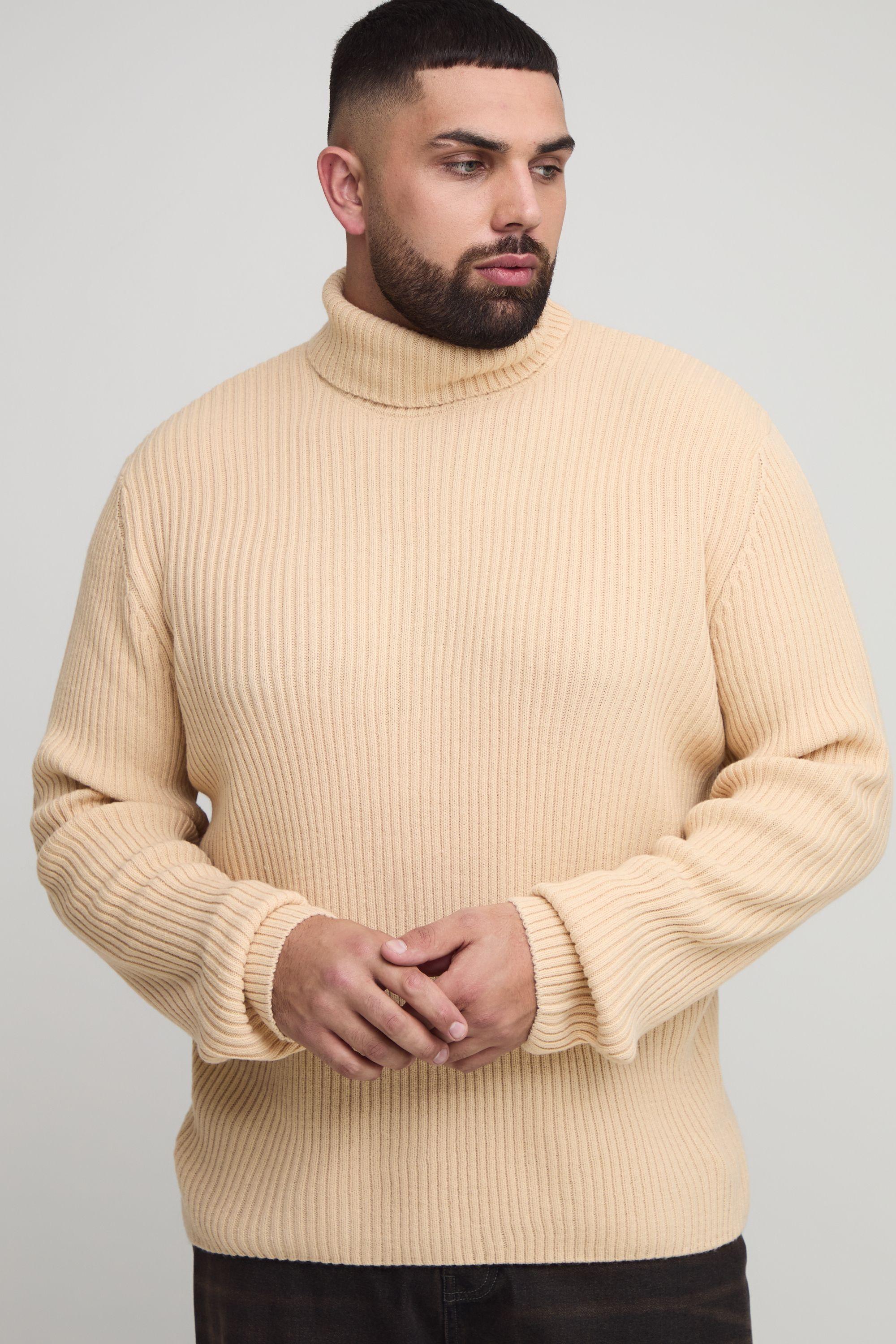 Plus Essential Regular Fit Ribbed Roll Neck Jumper by BOOHOOMAN