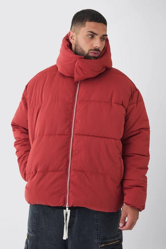Plus Extended Funnel Neck Hooded Puffer Jacket In Rust by BOOHOOMAN