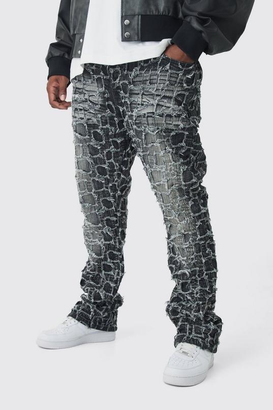 Plus Extreme Patchwork Double Layered Flared Jeans by BOOHOOMAN