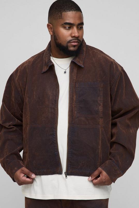 Plus Flocked Denim Boxy Harrington Jacket by BOOHOOMAN