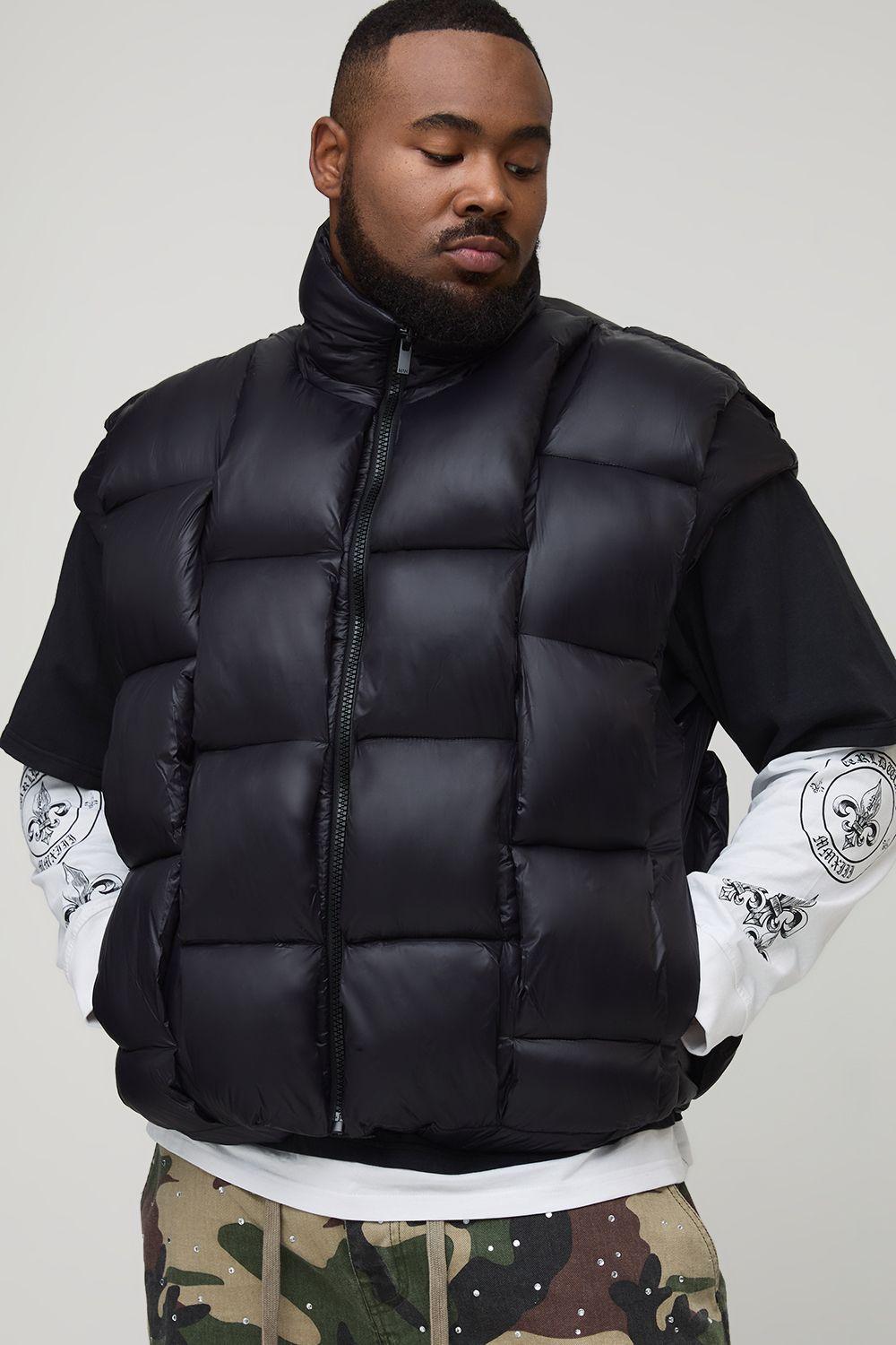 Plus High Shine Weft Oversized Funnel Neck Gilet by BOOHOOMAN
