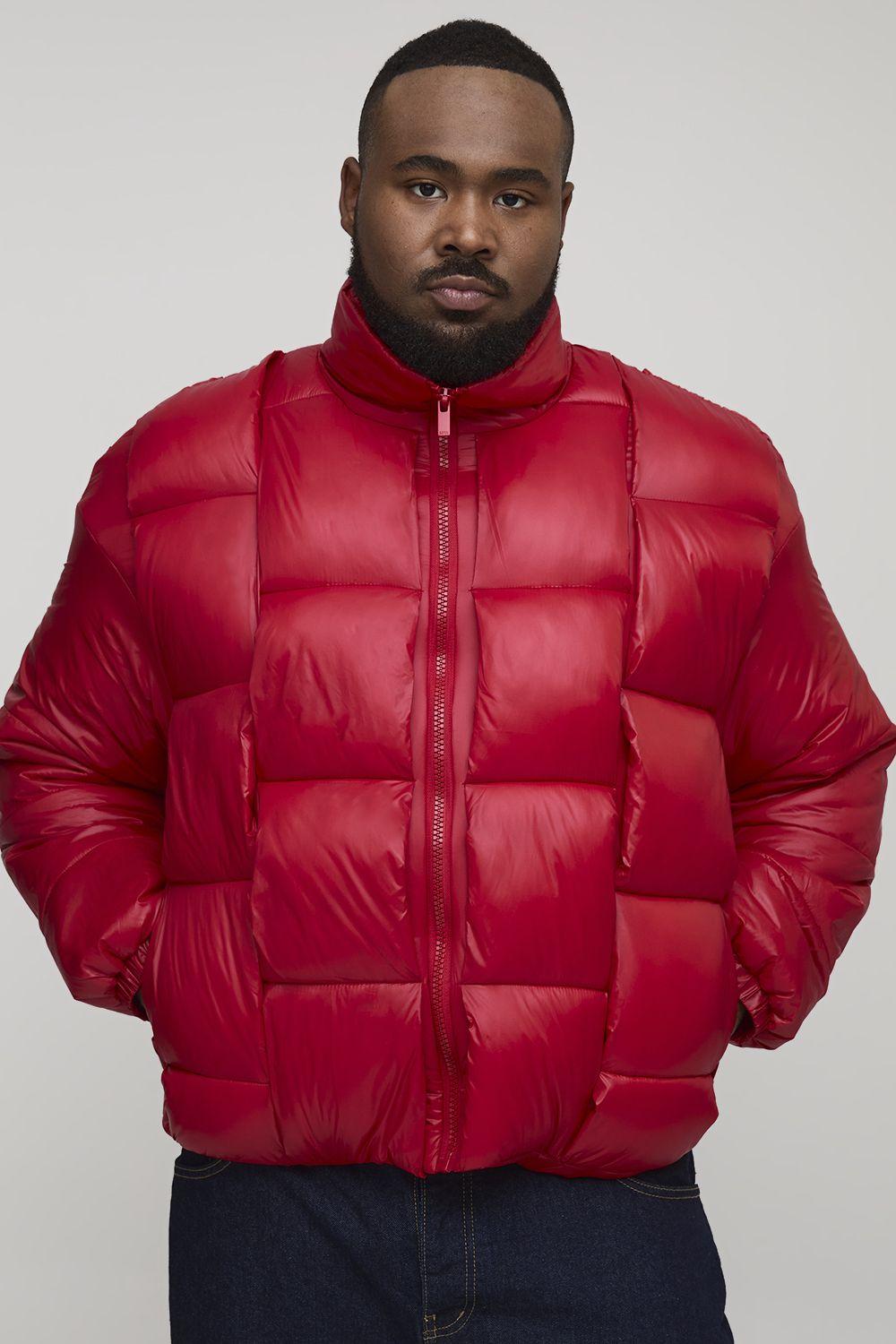 Plus High Shine Weft Oversized Funnel Neck Puffer Jacket by BOOHOOMAN