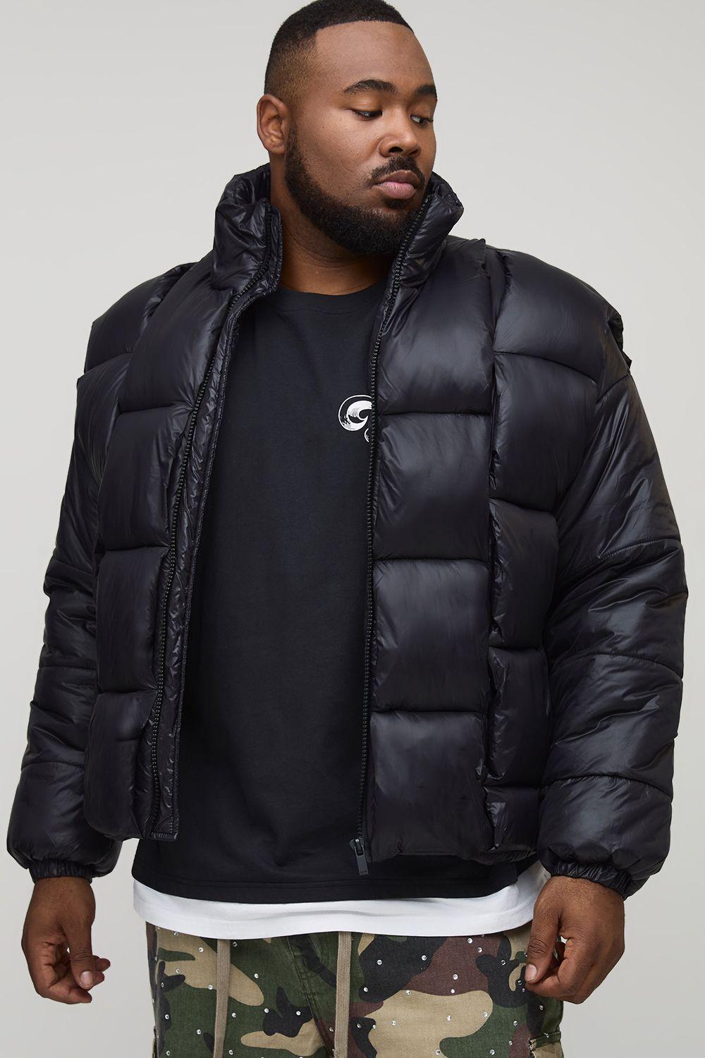 Plus High Shine Weft Oversized Funnel Neck Puffer Jacket by BOOHOOMAN