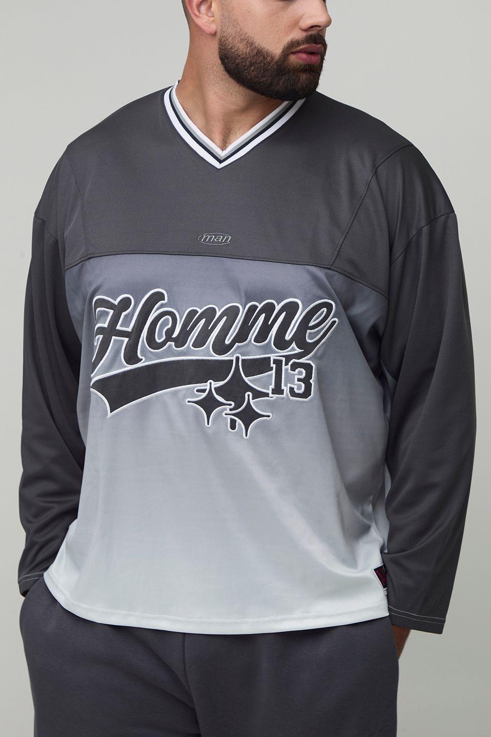 Plus Homme Oversized Applique Long-sleeve Sports T-Shirt by BOOHOOMAN
