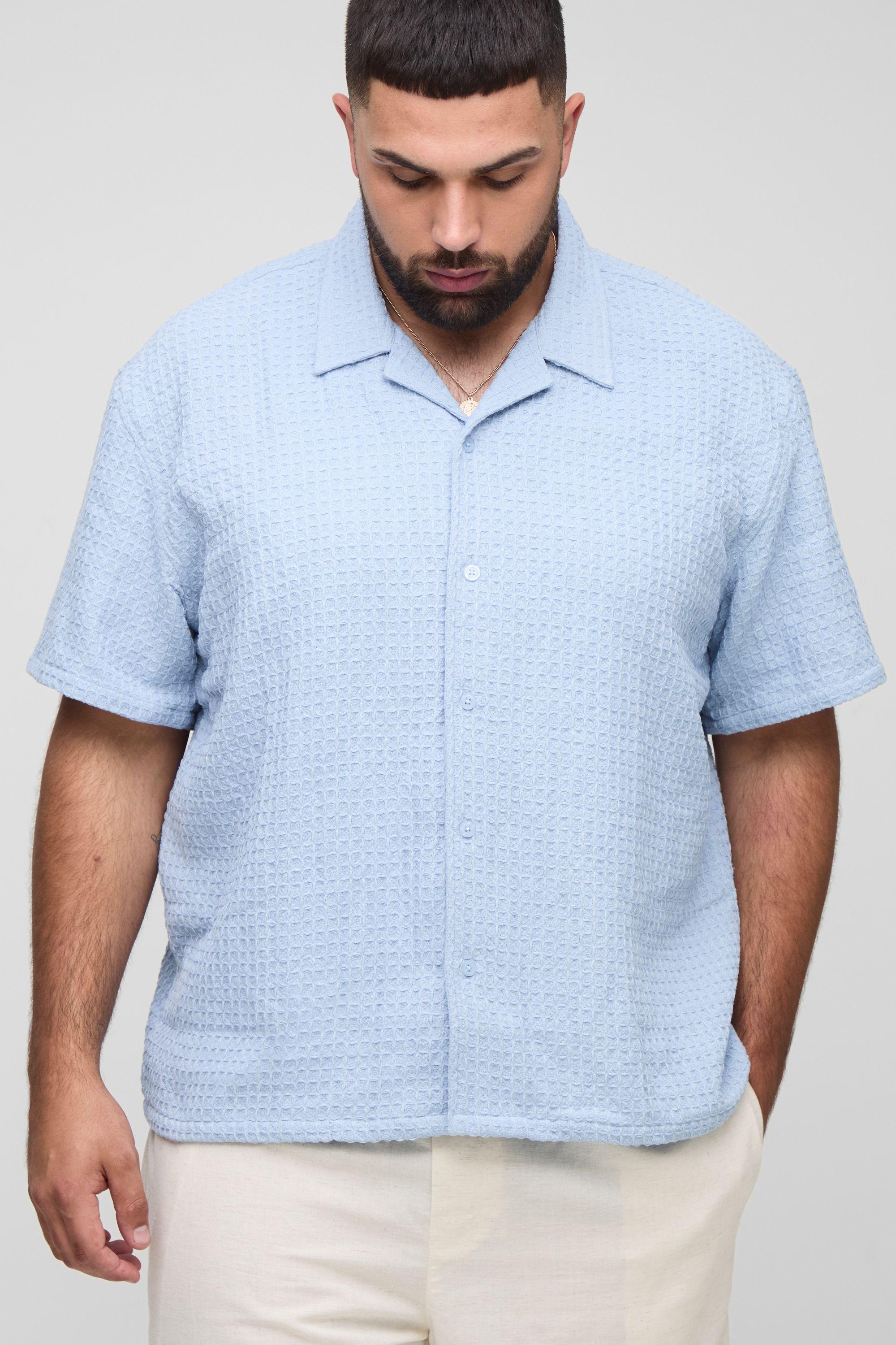 Plus Jumbo Waffle Regular Revere Shirt by BOOHOOMAN