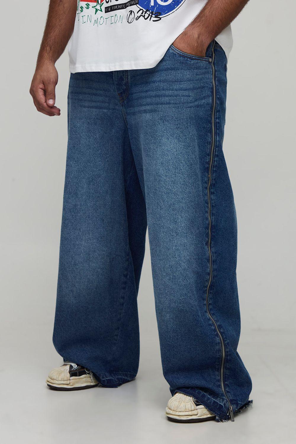 Plus Let Down Hem Zip Gusset Baggy Jeans by BOOHOOMAN